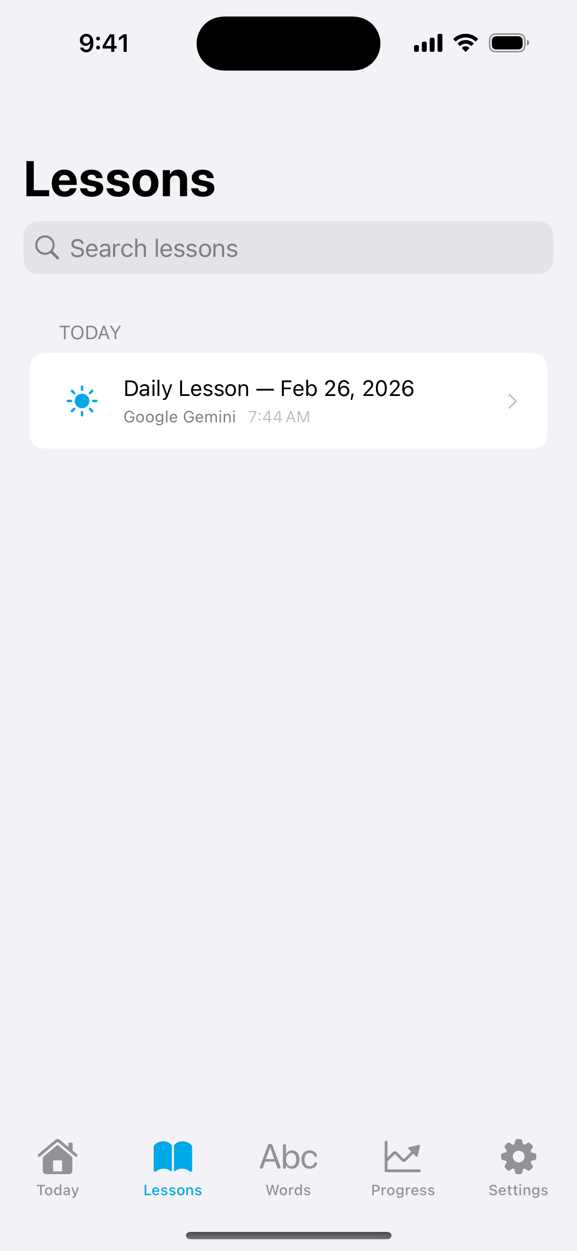 Lessons screen